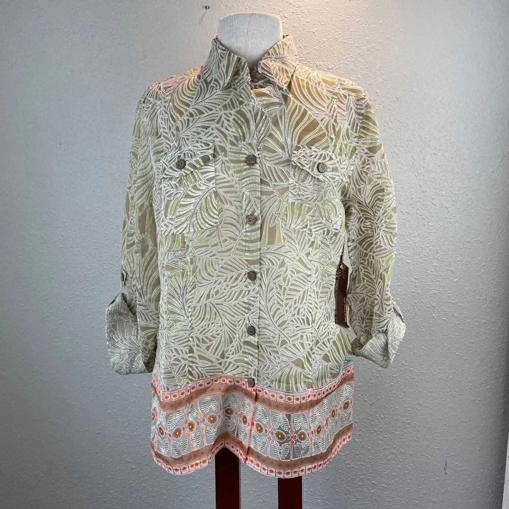NWT Multiples Sheer Button Down Top Size L